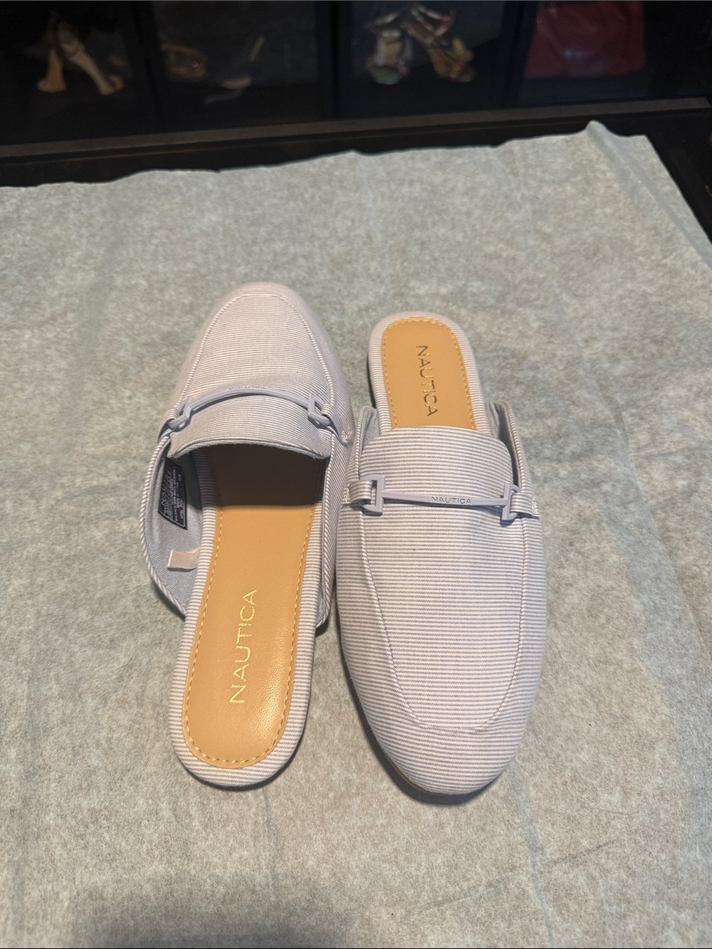 Nautica Women's Slip-On Backless Mules in Light Blue/White Stripes